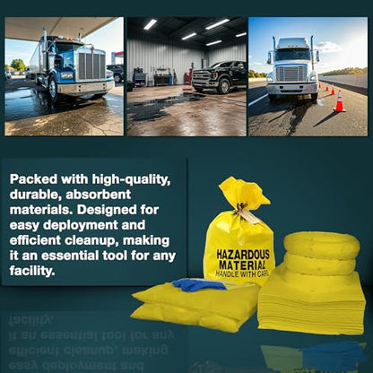 AWF PRO 20 Gallon Hazmat Spill Kit, 59 Pieces | Includes DOT Approved 20 Gallon Drum, Sorbent Socks, Pads, & Pillows, & Accessories - size: Hazmat Spill Kit