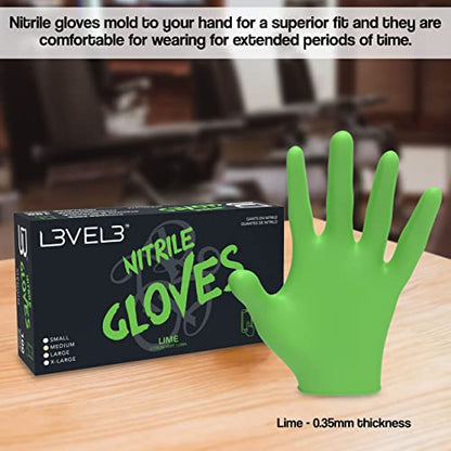 L3 Level 3 Nitrile Gloves - Professional Heavy Duty Disposable Gloves - Latex Free - Fits Snug - Box of 100 - color: Lime, size: X-Large (Pack of 100)