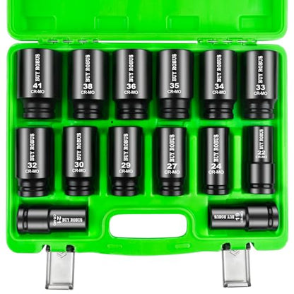 3/4 inch Drive Impact Socket Set, 14 Piece Heavy Duty CR-MO Deep/Jumbo Sockets 6 Point Design, Metric 17MM to 38MM, for Large Vehicle and Apparatus Maintenance - size: 14-Piece 3/4" Metric Impact Socket Set