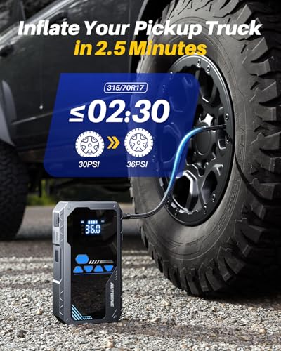 AUTOONE JWA2 Jump Starter with Air Compressor (All Gas/12L Diesel), 150PSI Car Jumper Starter Portable, Jump Box Tire Inflator with LED Flashlight, LCD Display, Storage Case - size: 8000A with Inflator