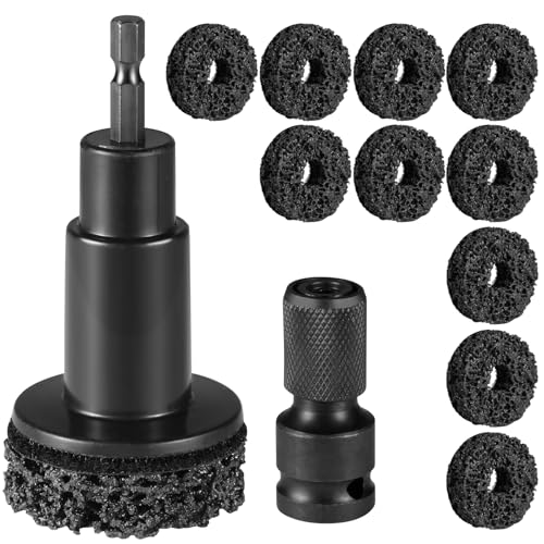 Wheel Hub Cleaning Tool Kit， Wheel Hub Resurfacing Kit & Stud Cleaner with 10 Pads - Rust Removal Tool for Brake Rotors, Hubs & Bolts - Fits 1/2” Wrenches or Electric Drills