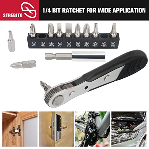 STREBITO Mini Ratchet Set 12-Piece 1/4 Right Angle Screwdriver Set - Small Ratcheting Wrench 90 Degree Offset High Torque Low Profile for Tight Spaces - color: 12 in 1