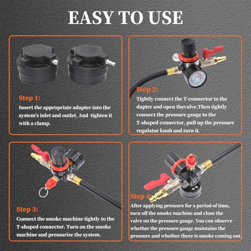 19PCS Turbo System Leakage Tester Kit, Turbo Boost Leak Tester with 8 Pairs of Stepped Adapters (1-1/4'' to 4-1/4'') Air Pressure Gauge Cooling System Radiators Intercoolers Hose Leaks Test - size: 19pcs