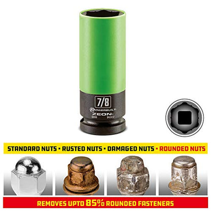 Powerbuilt 7/8 in. Zeon Lug Nut Socket Set for Damaged Lug Nuts - 941432M , Green - size: 22.2 mm