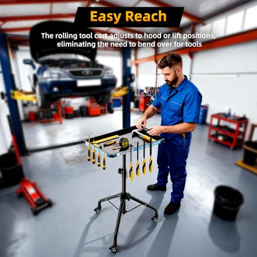 Rolling Work Table Adjustable Height - Rolling Tool Cart Portable Mechanic Tool Cart on Wheels Storage Organizer on Wheels for Garage, Bike and Workshop