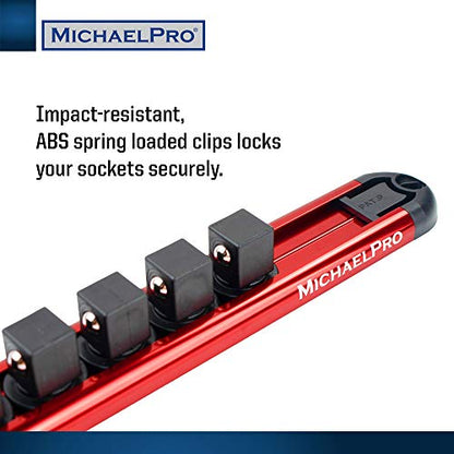 MichaelPro 3-Piece Aluminum Socket Organizer Rail Set- 1/4-inch, 3/8-Inch, and 1/2-Inch Drive Tool Socket Organizers Hold 46 Sockets, Heavy Duty Socket Storage | MP014001 - style: Non-Magnetic