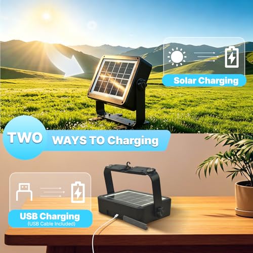 90W Solar Rechargeable Work Light 9000LM, 348 LEDs, 4800mAh, 10H Runtime, IP66 Rainproof, 5 Modes – Portable LED Solar Work Light for Emergency, Camping & Repair
