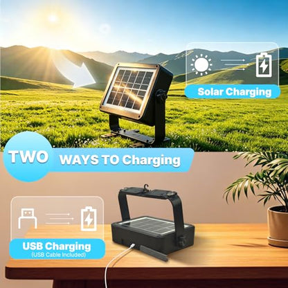 90W Solar Rechargeable Work Light 9000LM, 348 LEDs, 4800mAh, 10H Runtime, IP66 Rainproof, 5 Modes – Portable LED Solar Work Light for Emergency, Camping & Repair