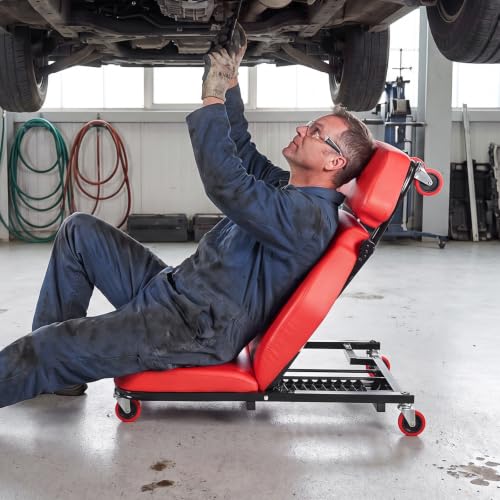 VEVOR 48.4 in 2-in-1 Mechanic Creeper, Adjustable Backrest Garage Creeper Seat, 570 lbs Under Car Rolling Chair with 6 Swivel Casters, Padded Headrest for Auto Repair - color: 44 inch