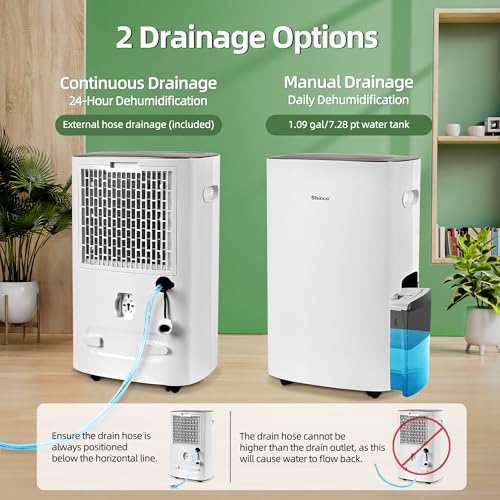 Shinco 86 Pints Dehumidifier for Home and Basements, 5000 Sq.Ft Dehumidifiers with Drain Hose, Auto or Manual Drainage, Auto Defrost, Quietly Remove Moisture, Intelligent Humidity Control, 24HR Timer - color: White