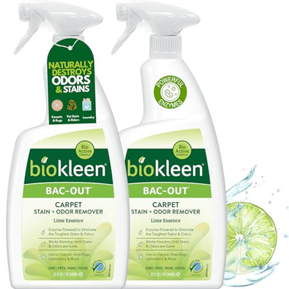 Biokleen Bac-Out Enzyme Cleaner Spray and Stain & Odor Remover for Pet Stains, Laundry, Diapers, Wine, Carpets, & More, Eco-Friendly, Non-Toxic, Lime Scent, 32 Ounces (Pack of 2) - size: 32 Fl Oz Spray (Pack of 2)