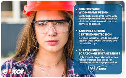 (3 Pack) Safety Glasses Anti Fog & Shattered Proof, ANSI Z87.1 & EN 166 UV Resistant Protective Eyewear Safety Goggles, Wide Frame Eye Shield Goggles Scratch Resistant Best Eye Protection