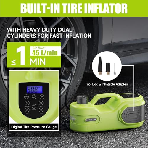 Electric Car Jack Kit 5T 12V Hydraulic Tire Jack with Double Cylinder Air Pump & LCD Touch Screen & Impact Wrench Portable Car Lift for Tire Changes and Roadside Emergencies - color: Upgrade Double Air Pump