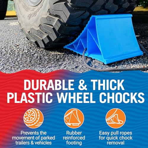 Trailer Wheel Chocks with Rope and Wheel Dock, for Boat Trailers, Travel Campers, RV Accessories, Travel Trailers, and All Trailer Tires - style: Chocks