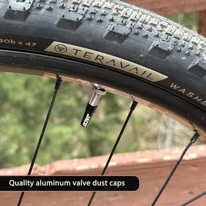JACO Presta Valve Core Repair Kit for Bike Tires | with (12X) Replacement Valve Cores, (4X) Valve Caps, and Valve Removal Tool