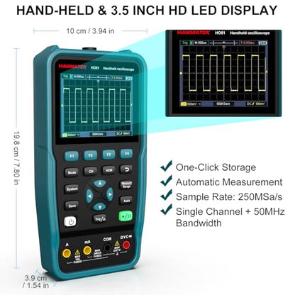 HANMATEK 3 in 1 Handheld Oscilloscope Multimeter,Waveform Generator HO51 with 3.5" TFT Oscilloscop, Auto-Calibration Function, Memory Function, Multi Tester - style: 50Mhz+Generator+1 Channel