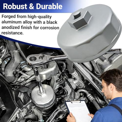 Oil Filter Wrench, Heavy Duty Aluminum 74mm 14-Flute Oil Filter Cap Removal Tool, Compatible with Mercedes Benz, Audi, VW, Porsche, Audi, Mazda, Sprinter Select Mobil1, Bosch, Mahle