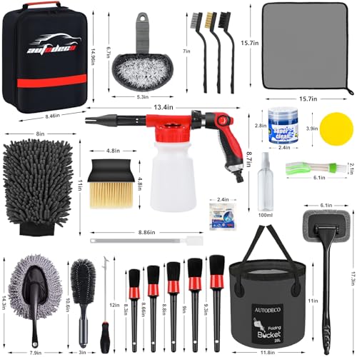 44Pcs Car Wash Detailing Kit Cleaning Kits with Foam Gun Sprayer Wash Mop with Long Handle Collapsible Bucket Large Wash Mitt Towels Complete Interior Exterior Car Washing Supply Set Black - color: Black
