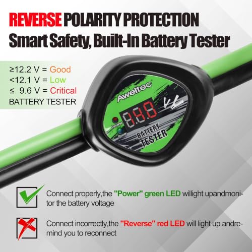 Heavy Duty Jumper Cables,4 Gauge 20 Feet Booster Cable with Reverse & Power Battery Tester, Smart Safety Protector Automotive Wire for Cars Trucks,Carry Bag,Safety Gloves,Iron Brush - size: Protector 4GA 20FT