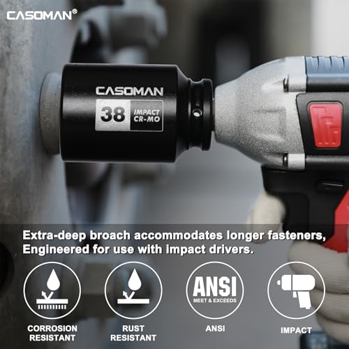 CASOMAN 1/2” Drive Deep Big Impact Socket Set, 13-Piece Large Spindle Axle Nut Impact Wrench Socket Set, 6 Point, CR-MO, Metric, 17mm - 41mm