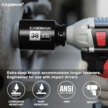 CASOMAN 1/2” Drive Deep Big Impact Socket Set, 13-Piece Large Spindle Axle Nut Impact Wrench Socket Set, 6 Point, CR-MO, Metric, 17mm - 41mm