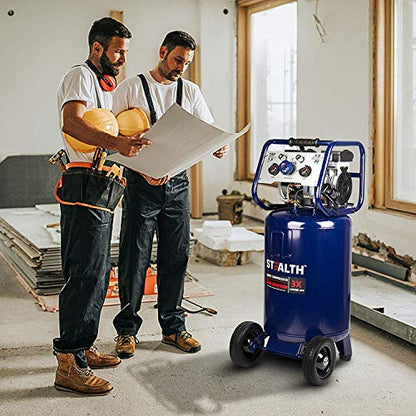 STEALTH 20 Gallon Air Compressor, Ultra Quiet, Oil-Free and Long Life Cycle,1.8 Hp Large Air Compressor with Rubber Wheels (Blue, SAQ-12018) - style: Electronic