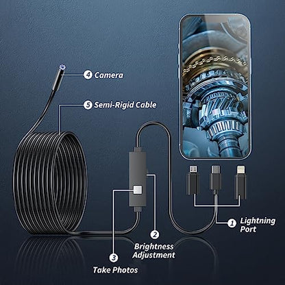 Kinpthy Endoscope Camera with Light,1920P HD Borescope Tools with 8 Adjustable LED Lights, Endoscope with Semi-Rigid Snake Camera, Inspection Borescope for iOS and Android-16.4ft Single Lens - size: 16.4ft, style: Single lens