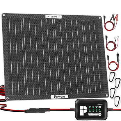 POWOXI 50W Solar Battery Charger: 12V Solar Car Battery Trickle Maintainer - with MPPT Controller Parameter Adjustable - for RV Boat Marine Motorcycle Trailer Truck Tractor - Solar Panel Kit - size: 50W-MPPT Pro