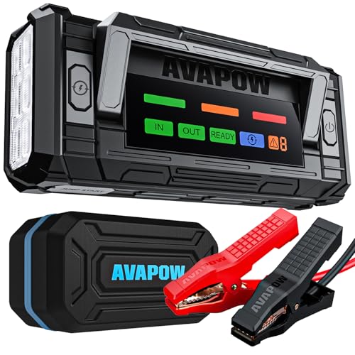 AVAPOW 8000A Battery Jumper Starter Portable with 4″ HD Display PD 30W Dual-Way Fast Charging, 12V Car Starter Jump Box & Battery Booster for All Gas & Up to All Diesel Engines - size: 8000A