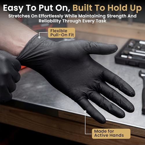FifthPulse 6 Mil Black Nitrile Gloves, Heavy Duty Mechanic and Food Grade Glove - Powder-Free, Latex-Free Medical Exam Gloves - style: Large