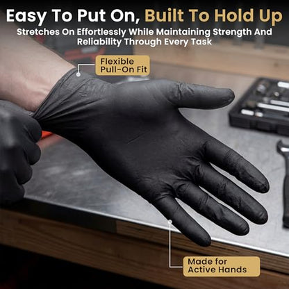 FifthPulse 6 Mil Black Nitrile Gloves, Heavy Duty Mechanic and Food Grade Glove - Powder-Free, Latex-Free Medical Exam Gloves - style: Medium