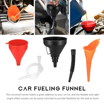 3PCS Automotive Funnels Set, Wide Mouth Fuel Funnels with Detachable Spout and Filter, Plastic Long Neck Oil Funnel Flexible Right Angle Funnel for Gasoline Coolant Water