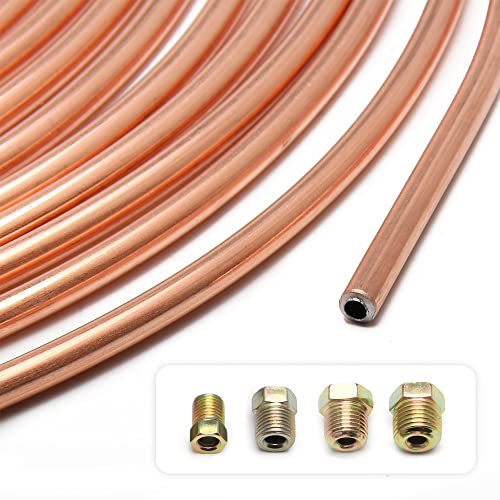 25Ft of 3/16 Brake Line Kit - Includes 16 Inverted Flare Brake Line Fittings - Zinc Plated Copper Brake Line Tubing - Universal Copper Coil Brake Line Repair Kit for Car,Home,Industrial (Gold) - color: Gold
