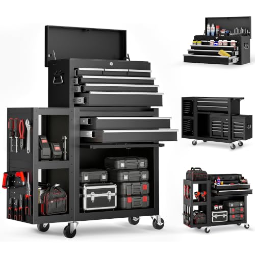 8-Drawer Rolling Tool Chest,3-in-1 Tool Box on Wheels with Lockable Steel Cabinet, Detachable Top Toolbox & Bottom Storage Cart with Additional Cabinet for Repair Room,Warehouse, Black New - size: 8 Drawers-Black New