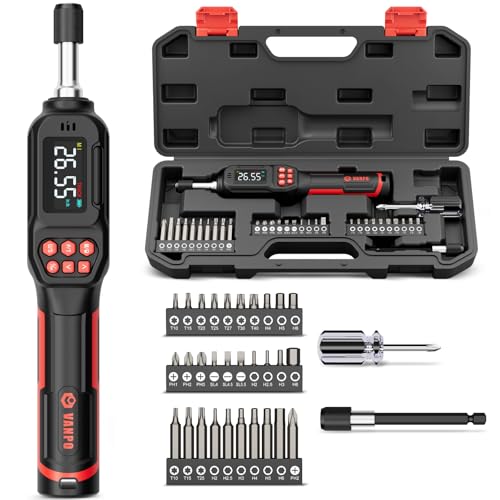 VANPO Digital Torque Screwdriver, 1.77-26.55 in.lb, ±2% Accuracy | 0.2-3Nm, 1/4" Inch Pound Torque Screwdriver Set with S2 Bits, LCD Display & Audible Buzzer & 4 Unit for Bike,Scope Mounting - color: Black, size: 1.77-26.55 in.lb/0.2-3Nm