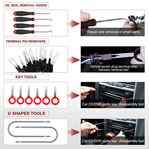 Nilight 40Pcs Auto Trim Removal Tool Set,Car Panel Audio Removal Tool, Clip Plier Upholstery Remover Removal Tool, Precision Hook and Pick Set,Car Film Scraper - color: Red, size: 40Pcs