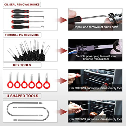 Nilight 40Pcs Auto Trim Removal Tool Set,Car Panel Audio Removal Tool, Clip Plier Upholstery Remover Removal Tool, Precision Hook and Pick Set,Car Film Scraper - color: Red, size: 40Pcs