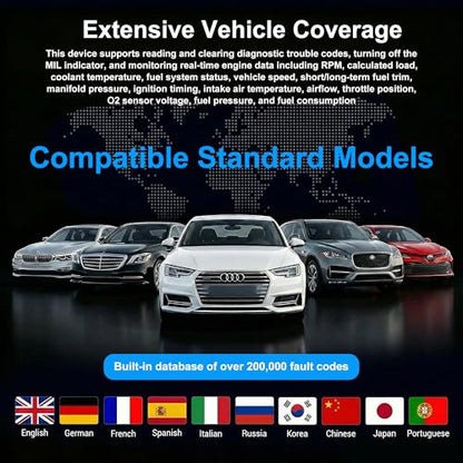 Bluetooth OBD2 Scanner, 4 System Car Diagnostic Tool with AI Fault Code Analysis, Engine ABS SRS Transmission Code Reader, Live Data Stream, VIN Auto Recognition, Full OBDII Functions with Free App