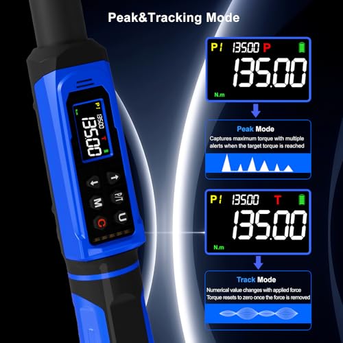 1/2" Digital Torque Wrench 1.5-99.56 Ft-lb (2-135 Nm) with 3/8" Adapter, Electronic Inch Pound Torque Wrench 3/8", 5 Units ±1% Accuracy with Buzzer & LED Alerts for Car Bike Moto - size: 1/2" 1.5-99.56 FT.LB