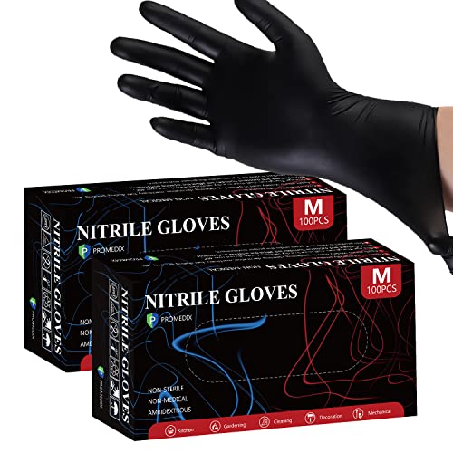 PROMEDIX P Nitrile Disposable Gloves,4mil-100 Count,Gloves Disposable Latex Free,Powder Free for Cooking,Household,Food safe - size: X-Large, style: Black of 200