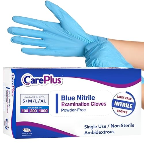CARE PLUS Nitrile Gloves for Medical Use - Powder & Latex-Free - Black/Blue - S, M, L, XL - 100, 200, 1000 - color: Blue, size: Medium