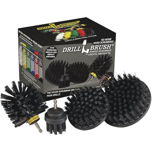 Drillbrush BBQ Grill Cleaning Kit - Safe Nylon Grill Brush | Drill Brush Set - Ultra Stiff Power Scrubber Attachments for Loose Paint, De-Scaling Rust and Graffiti Removal on Stone, Brick and Masonry - color: Black