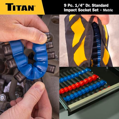 Titan 46201 9-Piece 1/4-Inch Drive Metric Shallow Impact Socket Set, 6-Point, Metric Sizes 6 to 14mm - size: 9-Piece Metric Shallow, style: 1/4-Inch Drive