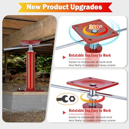 4 Pack House Jacks for Leveling, 11-16 in Crawlspace Support Posts | 4-Pack support set - For crawlspaces, basements, floor joists and beams; includes 4 jack posts and 2 adjustment rods