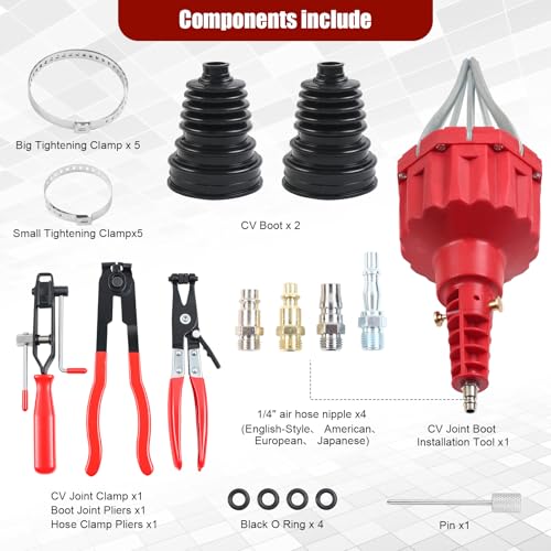 20Pcs Universal Pneumatic CV Joint Boot Installation Tool Kit | Built-In Pneumatic System, Made of Reinforced Nylon and Fiberglass, Carbon Steel Claw, Corrosion-Resistant, Widely Compatible