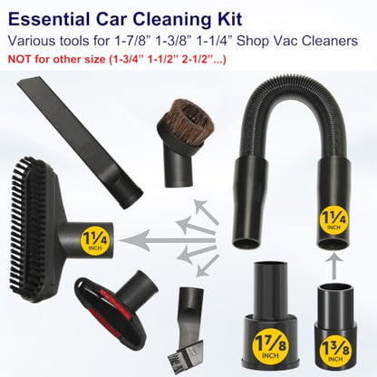Portek 1-7/8” 1-3/8" 1-1/4" Vacuum Attachments with Adapters as Shop Vac Wet Dry Car Details Cleaning Kit, 1 1/4" Vacuum Accessories 1 3/8" 1 7/8" Adapters
