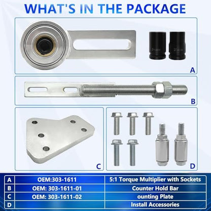303-1611 Engine Crankshaft Belt Pulley Removal Tool, for Ford 1.0 & 2.0 ECOBOOST Duratec Engines, with 21mm/24mm Center Socket, 1:5 Torque Multiplier