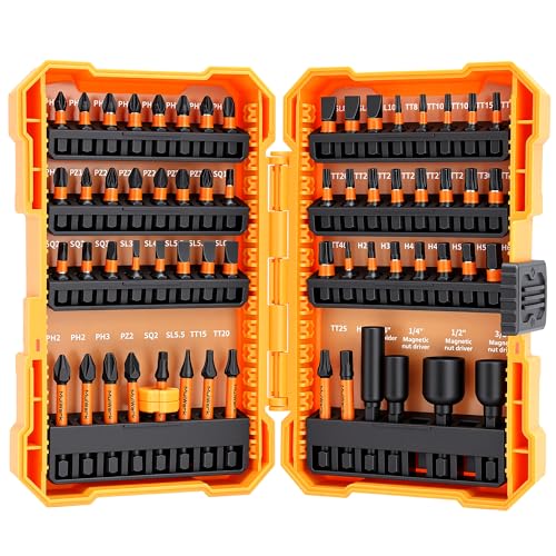 MulWark 63-Piece Impact Driver Bit Set, Impact Rated S2 Steel Impact Bit Set with Color-Coded Torx Bit and Magnetizer, Professional Tool Kit for Impact Drivers, DIY, and Construction - style: 63PC screwdriver bit set
