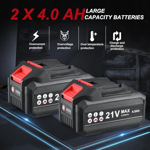 AOBEN Cordless Impact Wrench 1/2 Inch, Power Impact Gun Kit, Max 600N.M/450Ft-lbs High Torque Electric Impact Driver for Car RV Tire, 2 Packs x 4.0Ah Battery, Charger, 6 Sockets & Storage Tool Case - size: AB-7337-B2