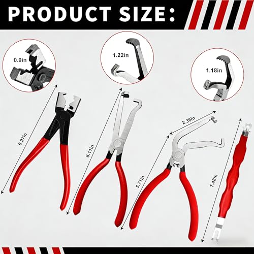 5-Pcs Kit Electrical Disconnect Pliers Set with Gloves - Auto Connector Tool for Fuel Line, Wiring, Sensors & Coils | Quick-Release Car Truck Repair (Red)